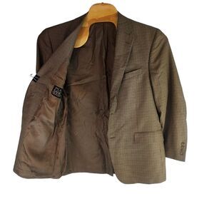 Jos A Banks Signature Gold 42R Brown Houndstooth‎ Wool Silk Blazer Sport Coat